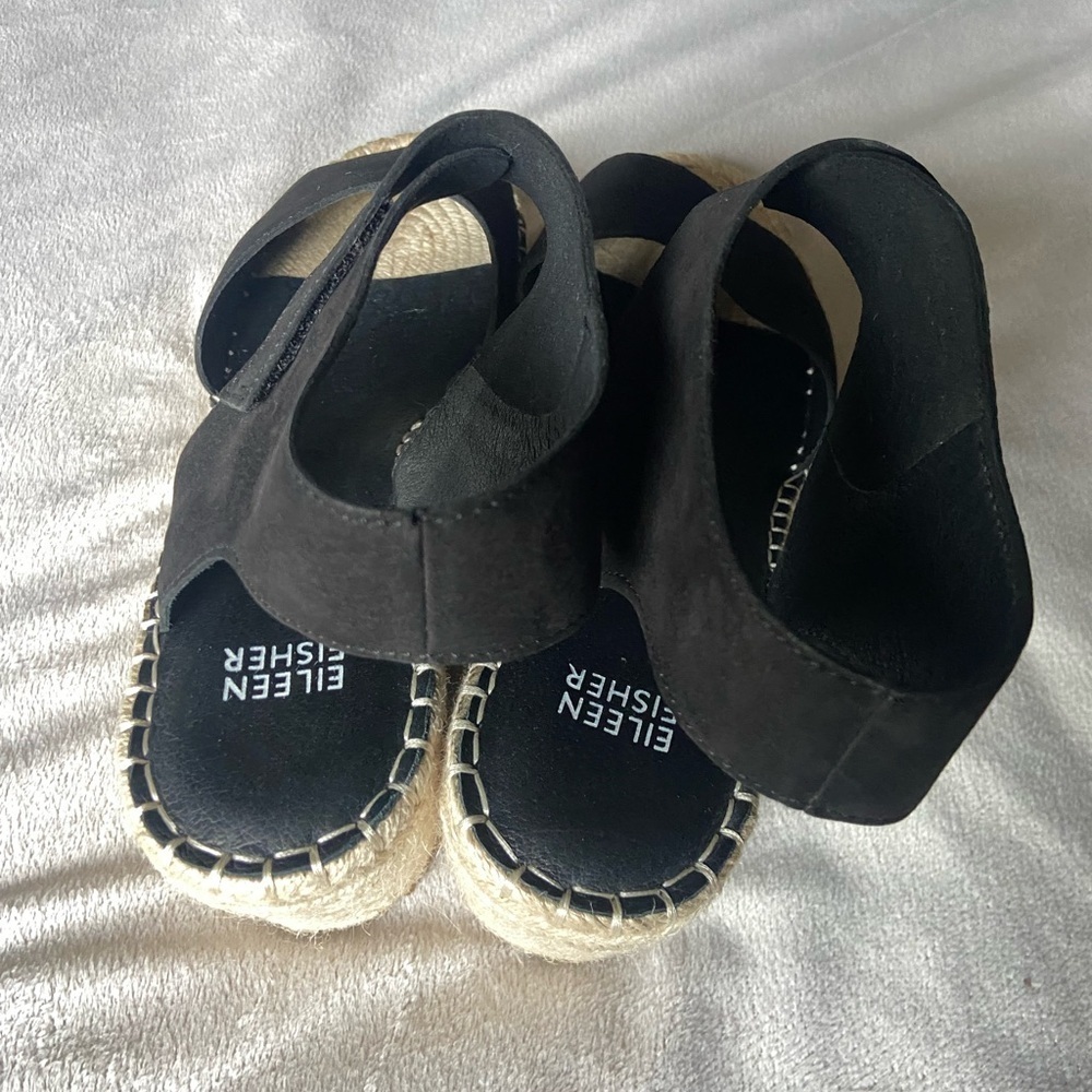 Eileen Fisher Black and Tan Espadrille Sandals - Picture 3 of 5